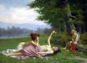 Tempting Cupid by Vittorio Reggianini, hand-painted oil painting reproduction