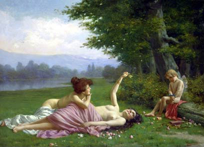Tempting Cupid by Vittorio Reggianini, hand-painted oil reproduction