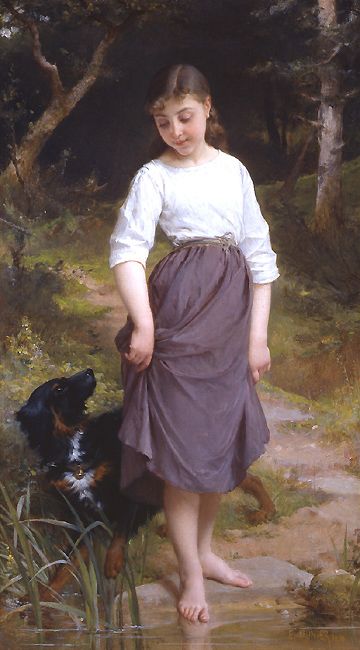 Testing the Water by Émile Munier, hand-painted oil reproduction