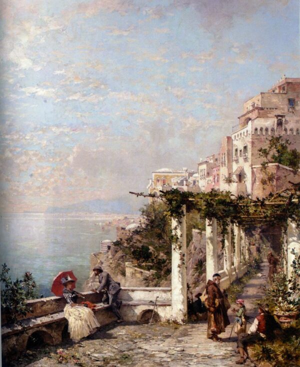 The Amalfi Coast by Franz Richard Unterberger, hand-painted oil painting reproduction