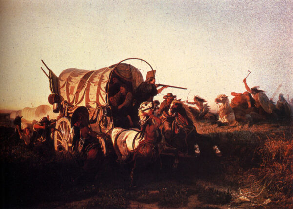 The Attack On The Emigrant Train by Charles Wimar, hand-painted oil painting reproduction