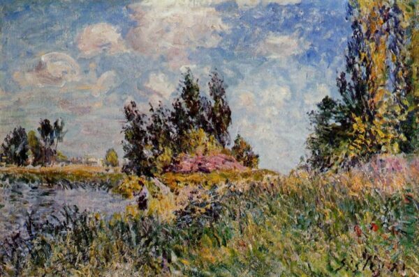 Landscape – The Banks of the Loing at Saint-Mammes by Alfred Sisley, hand-painted oil painting reproduction