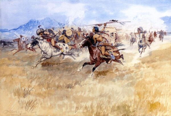 The Battle Between the Blackfeet and the Piegans by Charles Marion Russell, hand-painted oil painting reproduction