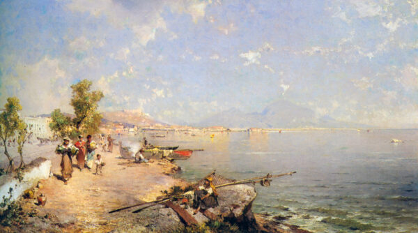 The Bay of Naples by Franz Richard Unterberger, hand-painted oil painting reproduction