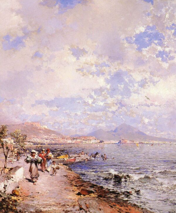 The Bay of Naples II by Franz Richard Unterberger, hand-painted oil painting reproduction