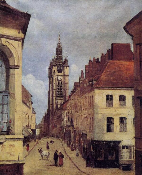 The Belfry of Douai by Jean Baptiste Camille Corot, hand-painted oil painting reproduction