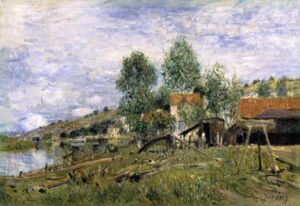 The Boatyard at Saint-Mammes by Alfred Sisley, hand-painted oil painting reproduction