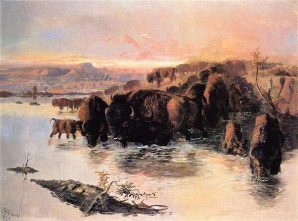 The Buffalo Herd by Charles Marion Russell, hand-painted oil painting reproduction