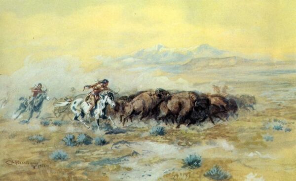 The Buffalo Hunt by Charles Marion Russell, hand-painted oil reproduction