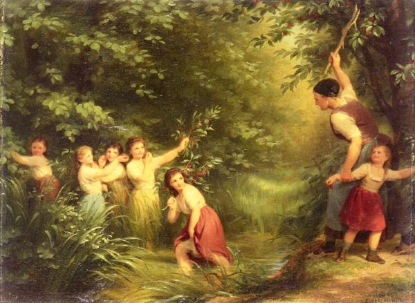 The Cherry Thieves by Fritz Zuber-Buhler, hand-painted oil painting reproduction