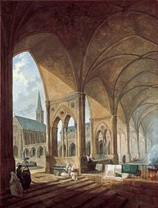 The Cloister of the Augustinian Nuns by Hubert Robert, hand-painted oil painting reproduction