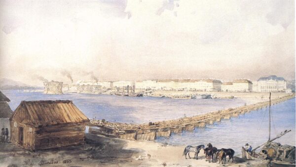 The Construction of the Chain Bridge by Miklós Barabás, hand-painted oil painting reproduction