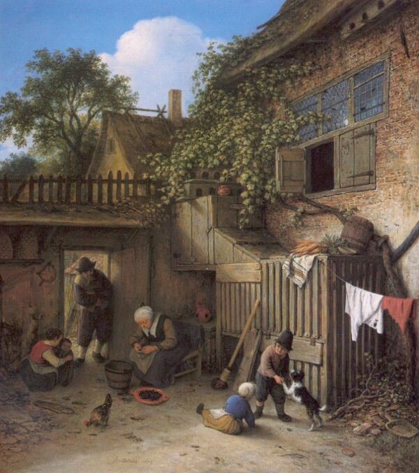 The Cottage Dooryard by Adriaen van Ostade, hand-painted oil painting reproduction