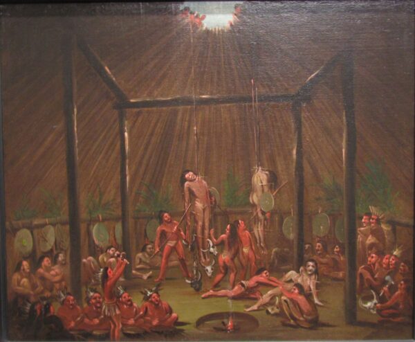 The Cutting Scene, Mandan O kee pa Ceremony by George Catlin, hand-painted oil reproduction