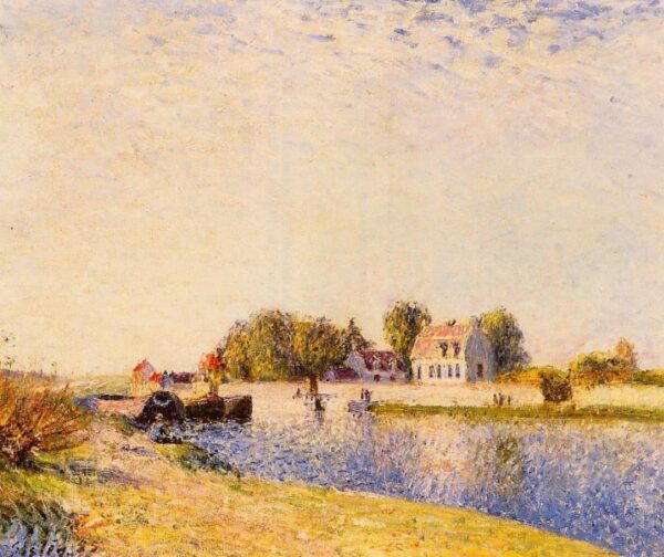 The Dam on the Loing – Barges by Alfred Sisley, hand-painted oil painting reproduction