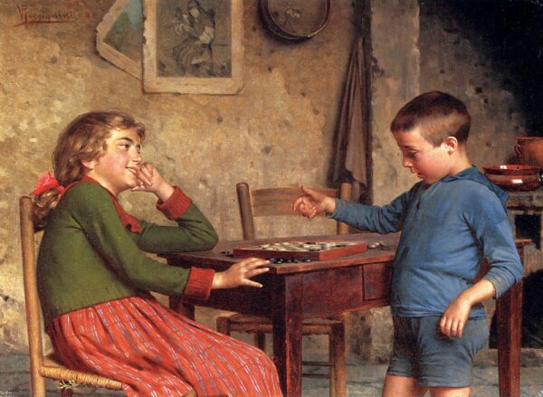 The Drafts Players by Vittorio Reggianini, hand-painted oil painting reproduction