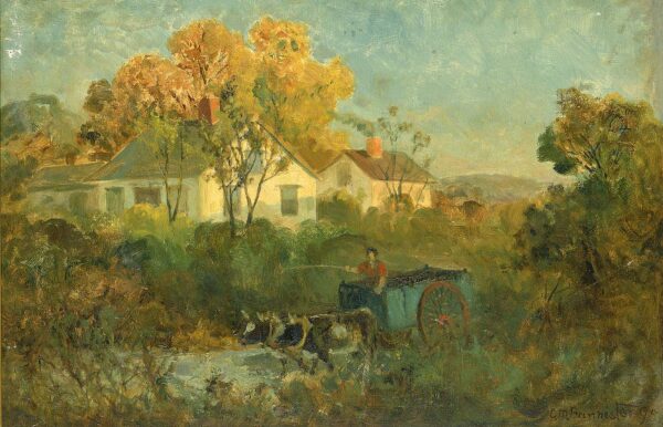 The Drinking Pool (man in cart with oxen at pool) by Edward Mitchell Bannister, hand-painted oil painting reproduction