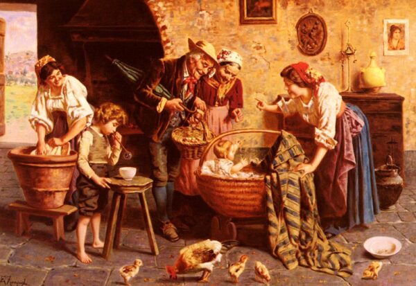 The Family Gathering by Eugenio Zampighi, hand-painted oil painting reproduction