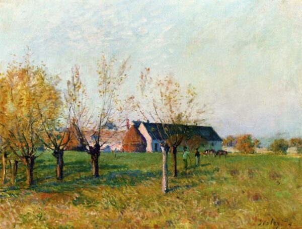 The Farm at Trou d’Enfer, Autumn Morning by Alfred Sisley, hand-painted oil painting reproduction