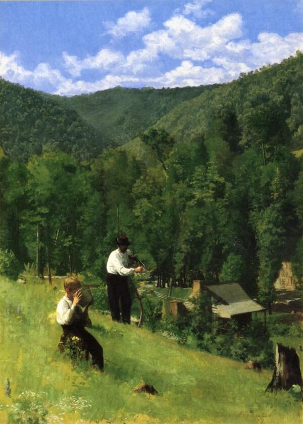 The Farmer and His Son at Harvesting by Thomas Pollock Anshutz, hand-painted oil painting reproduction