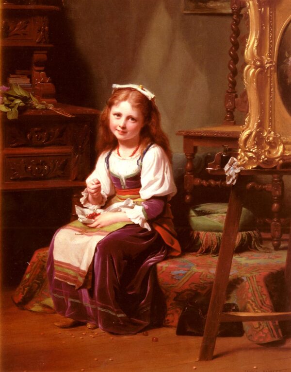 The First Cherries by Fritz Zuber-Buhler, hand-painted oil painting reproduction