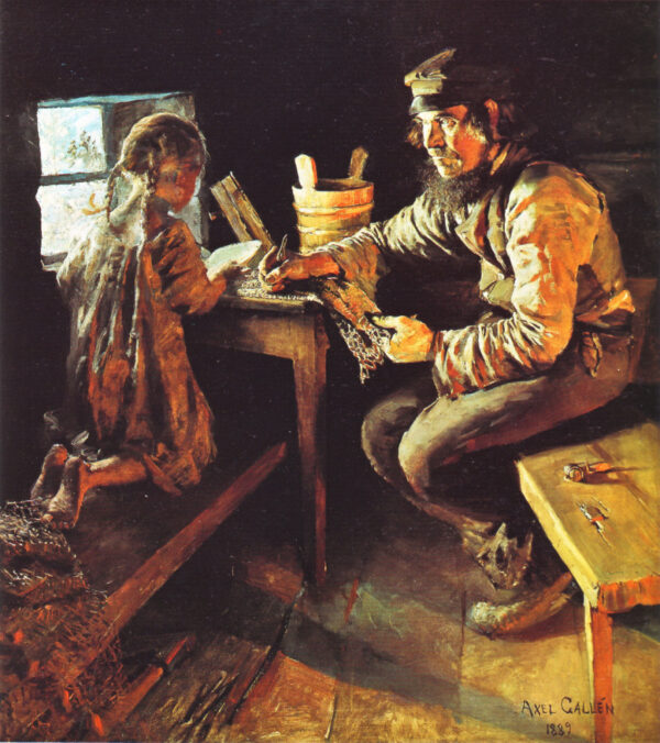 The First Lesson by Akseli Gallen-Kallela, hand-painted oil painting reproduction