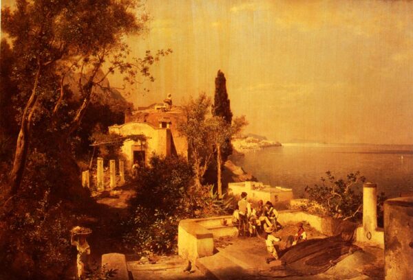 The Fishermen on the Terrace by Franz Richard Unterberger, hand-painted oil painting reproduction