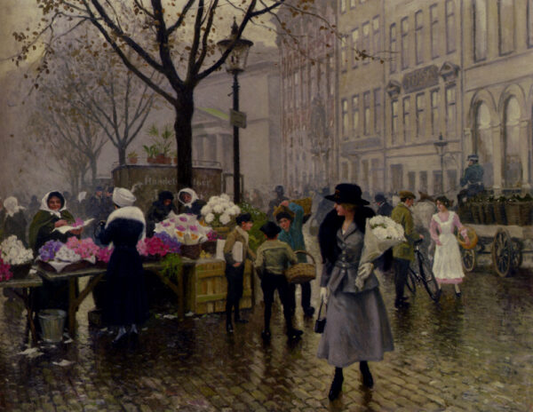 The Flower Market, Copenhagen by Paul Gustave Fischer, hand-painted oil painting reproduction