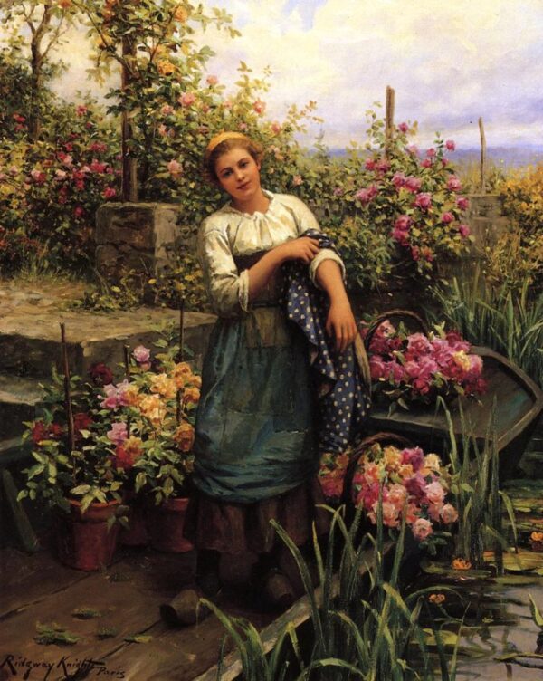The Flower Boat by Daniel Ridgway Knight, hand-painted oil painting reproduction