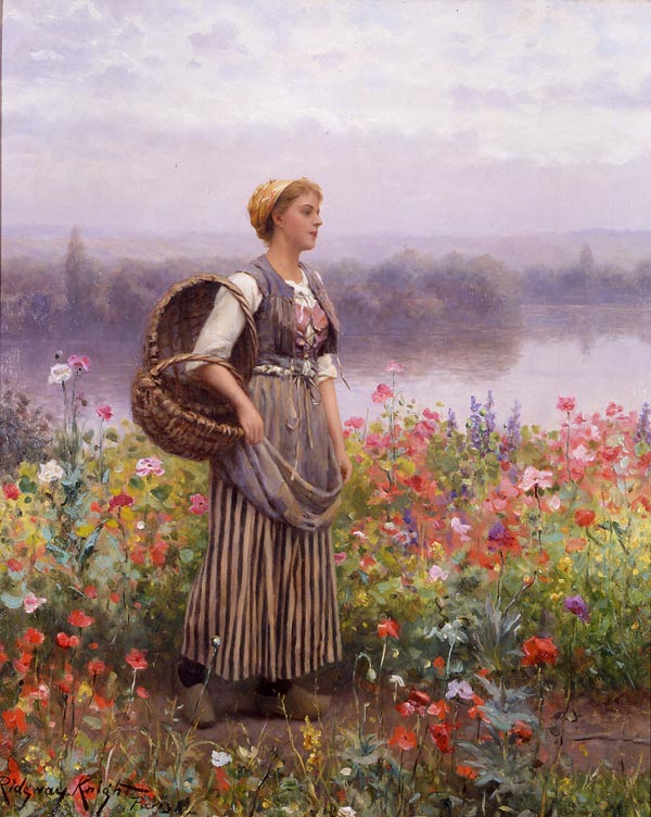 The Flower Girl by Daniel Ridgway Knight, hand-painted oil reproduction