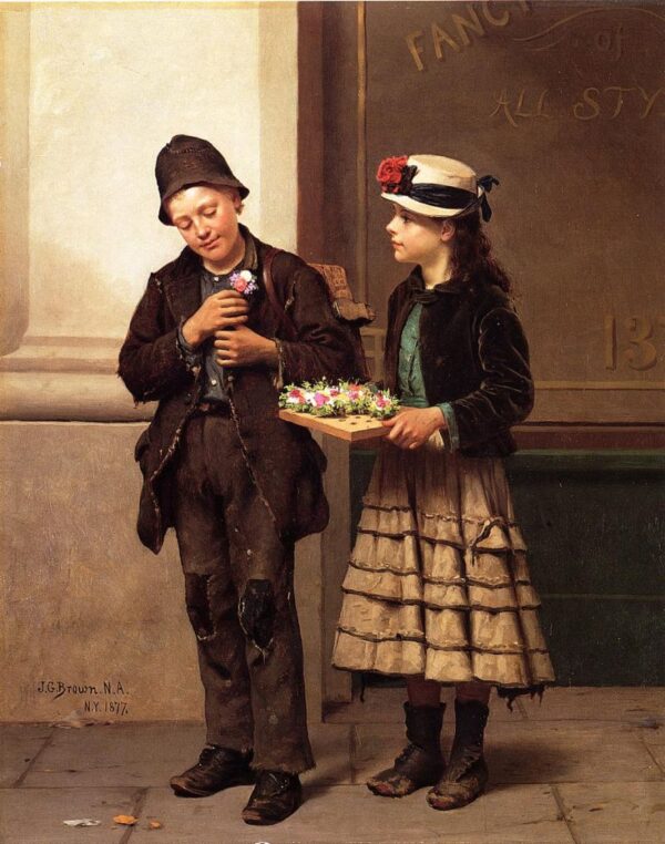 The Flower Girl by John G Brown, hand-painted oil painting reproduction