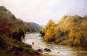 The Golden Valley Fishing on the Dee by Alfred de Breanski Snr, hand-painted oil painting reproduction