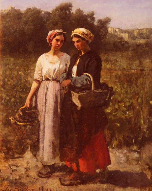 The Grape Harvest at the Chateau-Lagrange by Jules Breton, hand-painted oil painting reproduction