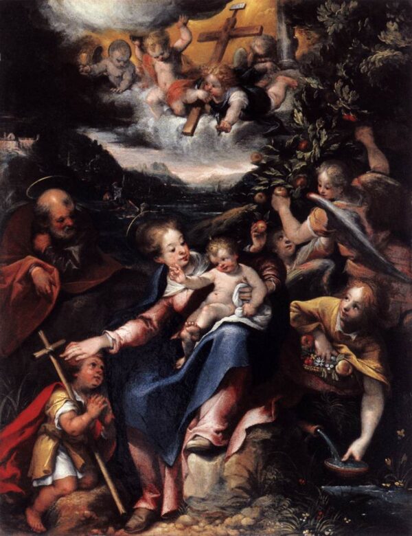 The Holy Family with the Infant St John the Baptist in a Landsca by Denys Calvaert, hand-painted oil painting reproduction