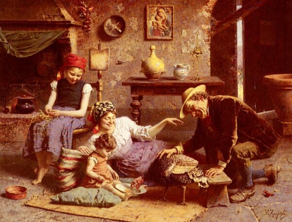 The Hungry Turkey by Eugenio Zampighi, hand-painted oil painting reproduction