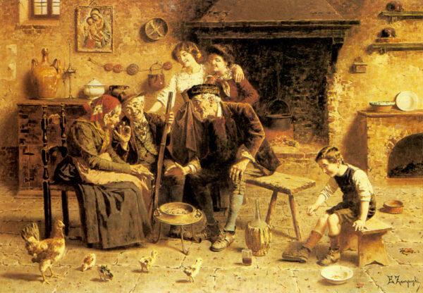 The Hunter’s Tale by Eugenio Zampighi, hand-painted oil painting reproduction