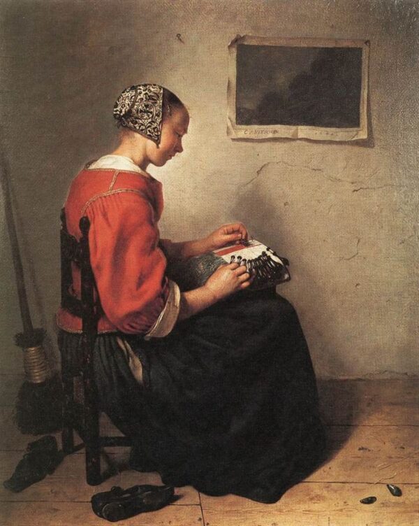 The Lace-Maker by Caspar Netscher, hand-painted oil painting reproduction