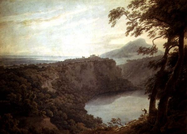 The Lake of Nemi and the town of Genzano by John Robert Cozens, hand-painted oil painting reproduction