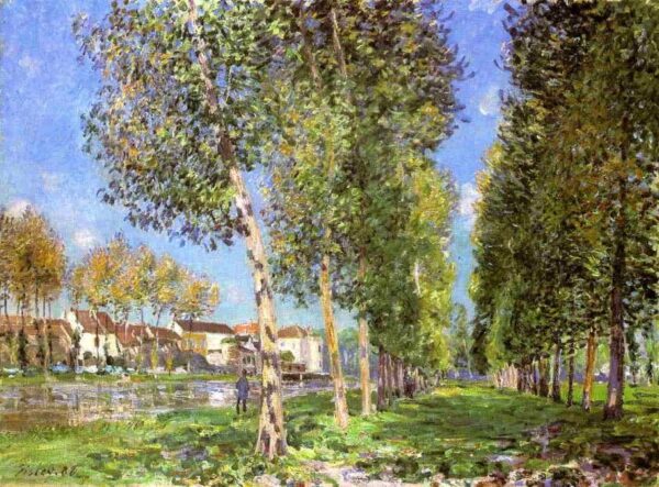 The Lane of Poplars at Moret-Sur-Loing by Alfred Sisley, hand-painted oil painting reproduction