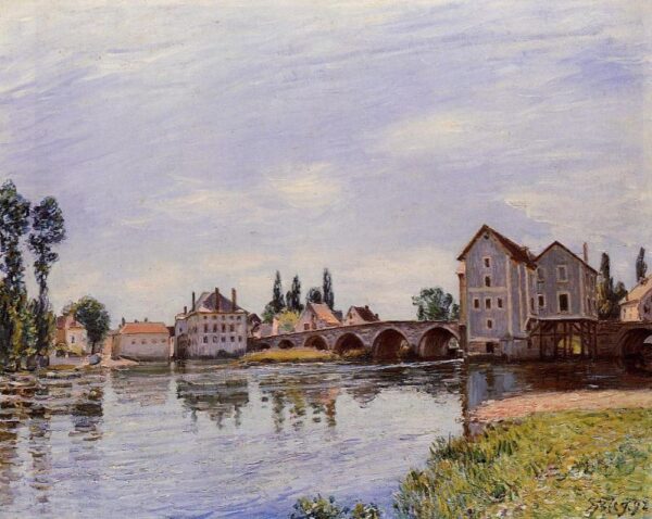 The Loing Flowing under the Moret Bridge by Alfred Sisley, hand-painted oil painting reproduction