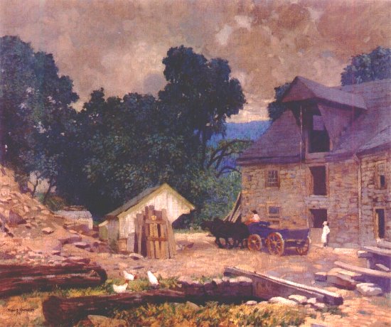 The Mill Yard by Robert Spencer, hand-painted oil reproduction