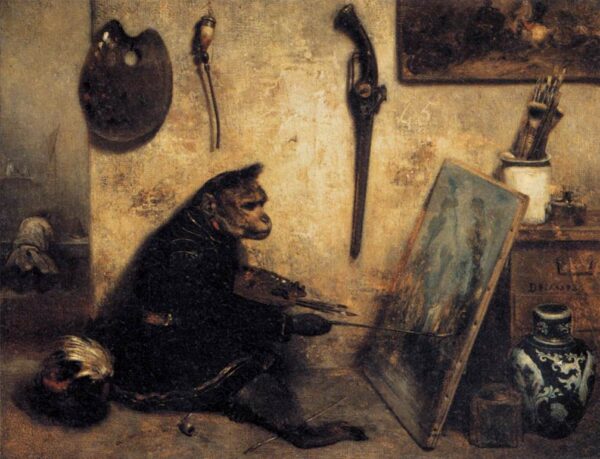 The Monkey Painter by Alexandre-Gabriel Decamps, hand-painted oil painting reproduction