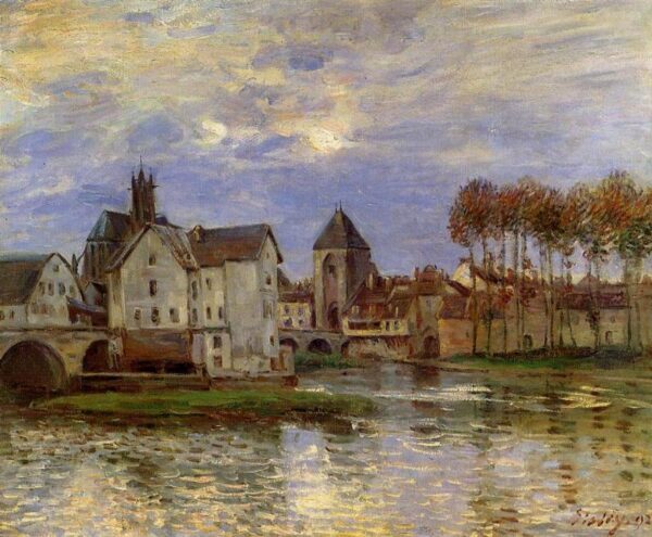 The Moret Bridge at Sunset by Alfred Sisley, hand-painted oil painting reproduction