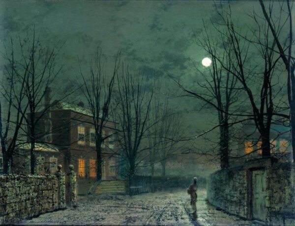 The Old Hall Under Moonlight by John Atkinson Grimshaw, hand-painted oil painting reproduction