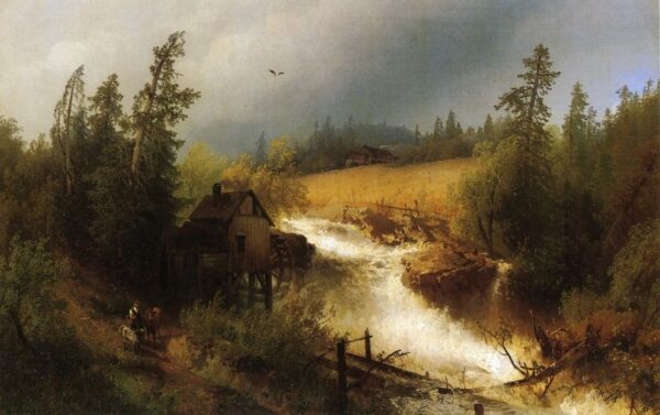 The Old Water Mill by Hermann Ottomar Herzog, hand-painted oil painting reproduction
