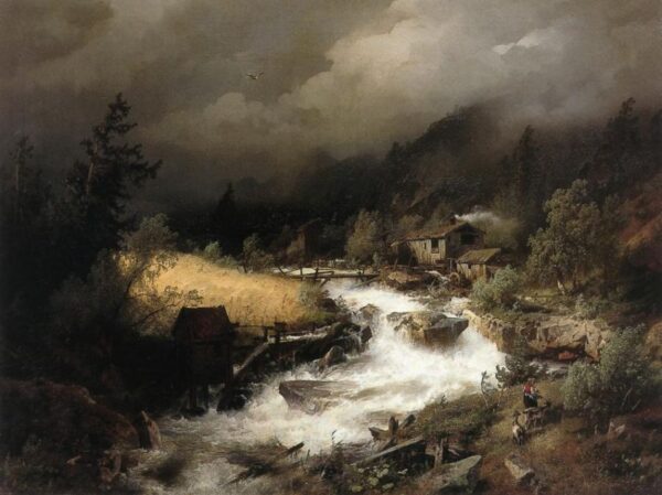 The Old Water Mill III by Hermann Ottomar Herzog, hand-painted oil painting reproduction