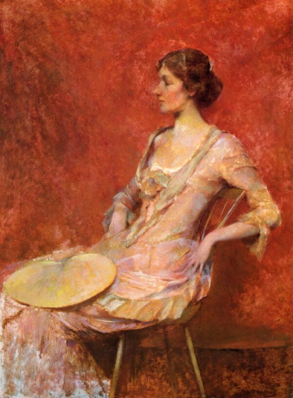 The Palm Leaf Fan by Thomas Wilmer Dewing, hand-painted oil painting reproduction