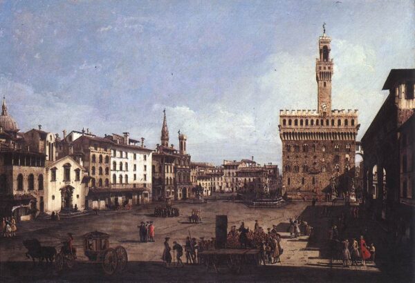 The Piazza della Signoria in Florence by Bernardo Bellotto, hand-painted oil painting reproduction