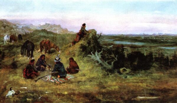 The Piegans Preparing to Steal Horses from the Crows by Charles Marion Russell, hand-painted oil painting reproduction