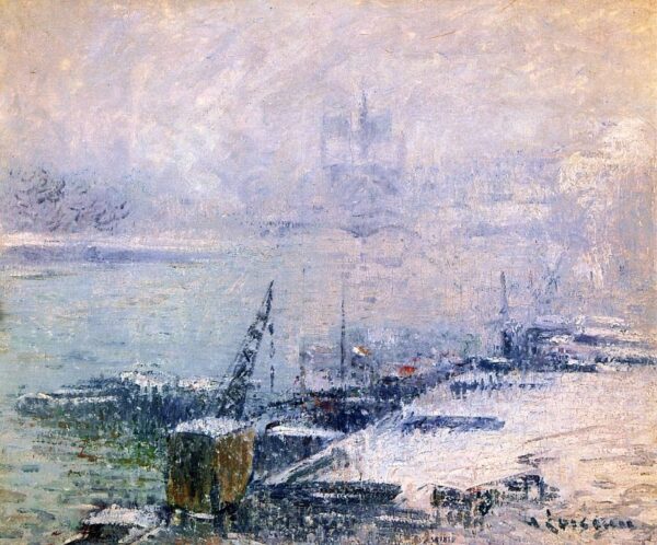 The Pont Henri IV – Notre Dame de Paris in the Snow by Gustave Loiseau, hand-painted oil painting reproduction